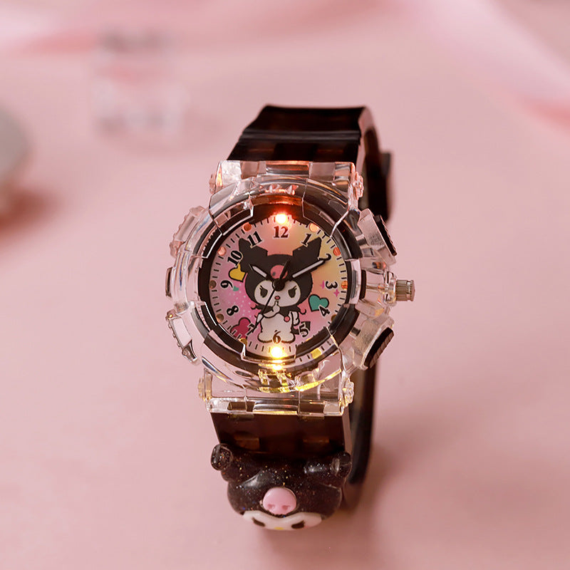 Kids' cartoon colorful kuromi luminous digital watch - girls' style, suitable for elementary and middle school students, digital pointer quartz watch