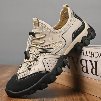 Mesh men's summer outdoor hiking shoes, breathable hollow-out sneakers, non-slip slip-on casual shoes for men - cross-border