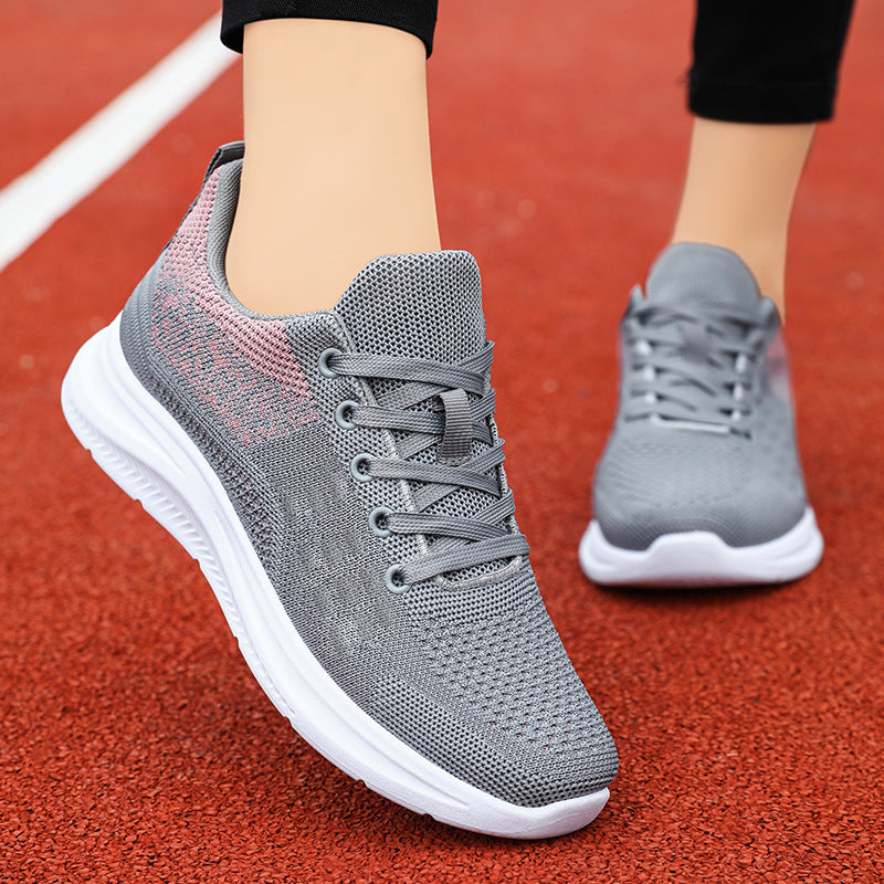 Jinshiyuan |   Women's shoes, shallow sports shoes, fly-woven breathable mesh shoes, running shoes, plaidflats