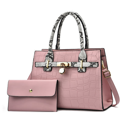 2026 new trendy fashion large capacity mother-daughter handbag set, snakeskin print color block shoulder bag, large capacity crossbody tote