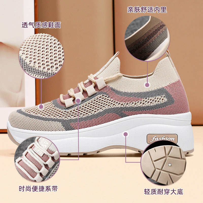 Women's chunky sole classic casual shoes platform sneakers comfortable breathable spring athletic shoes fashionable versatile sock shoes wholesale