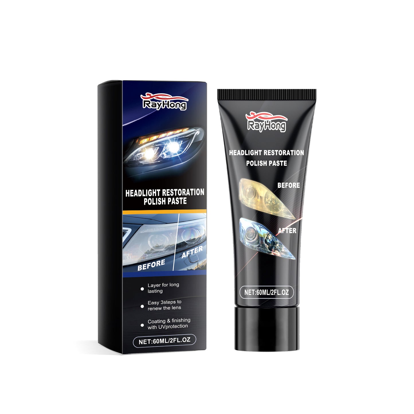 Rayhong Headlight Care Cream, Car Light Care Scratch Care Cleaning Refurbishment Polishing Cream