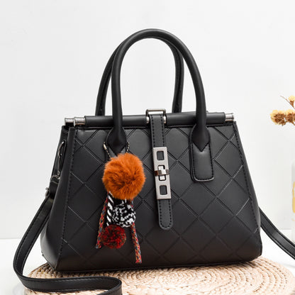 New cross-border trend 2026 fashionable fashiontrendysatchel bag fur ball decoration large capacity embossed cross-body women's bag
