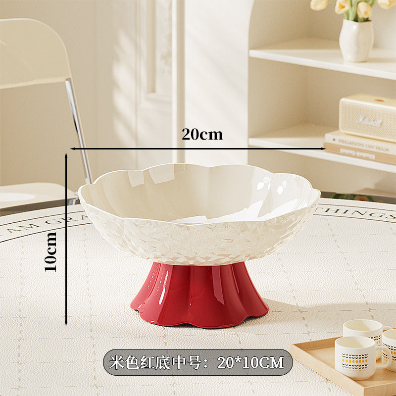 Luxury fruit platter with drain basket - high-end design for living room coffee table, featuring a beautiful bow accent for dried fruit and candy display