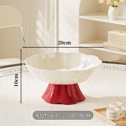 Luxury fruit platter with drain basket - high-end design for living room coffee table, featuring a beautiful bow accent for dried fruit and candy display