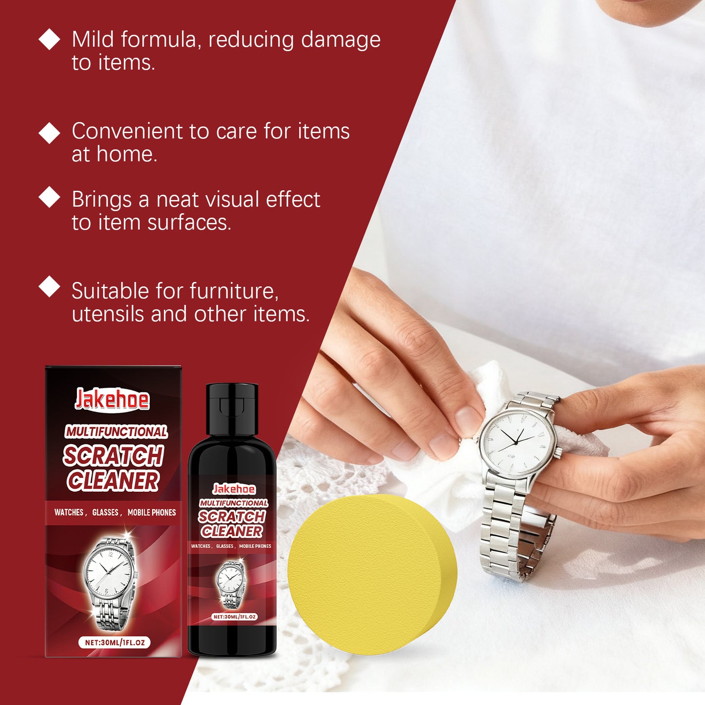 JAKEHOE multi-functional scratch care agent, watch jewelry care, cleaning stain polishing, multi-material application