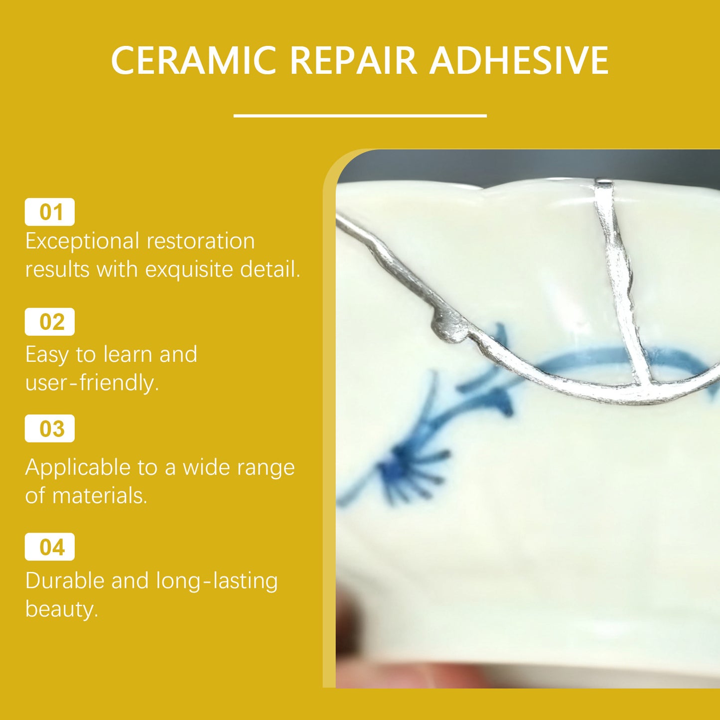 JAKEHOE ceramic repair set, gold repair glue deep bonding broken porcelain glass cracks artistic texture