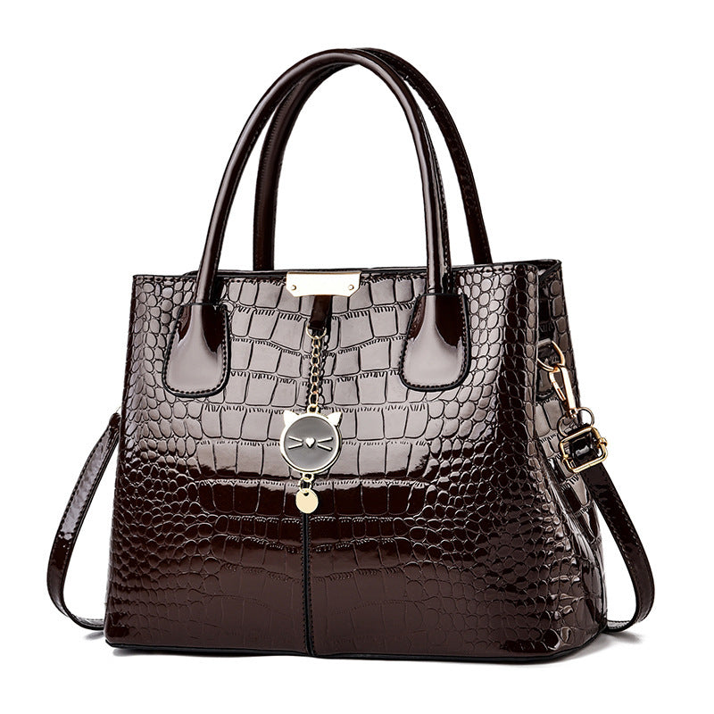 Glossy leather handbag - 2026 spring new arrival: trendy and stylish mom bag, large capacity, embossed design, shoulder & crossbody bag