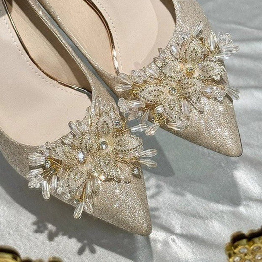 New pointed thick heel wedding shoes women's design sense autumn and winter new show clothes wedding ceremony bridesmaid shoes women's single shoes tide