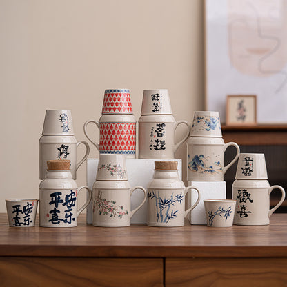Ru kiln small thermos mug with lid ceramic stewing tea cup chinoiserie large capacity thermos office cup with handle