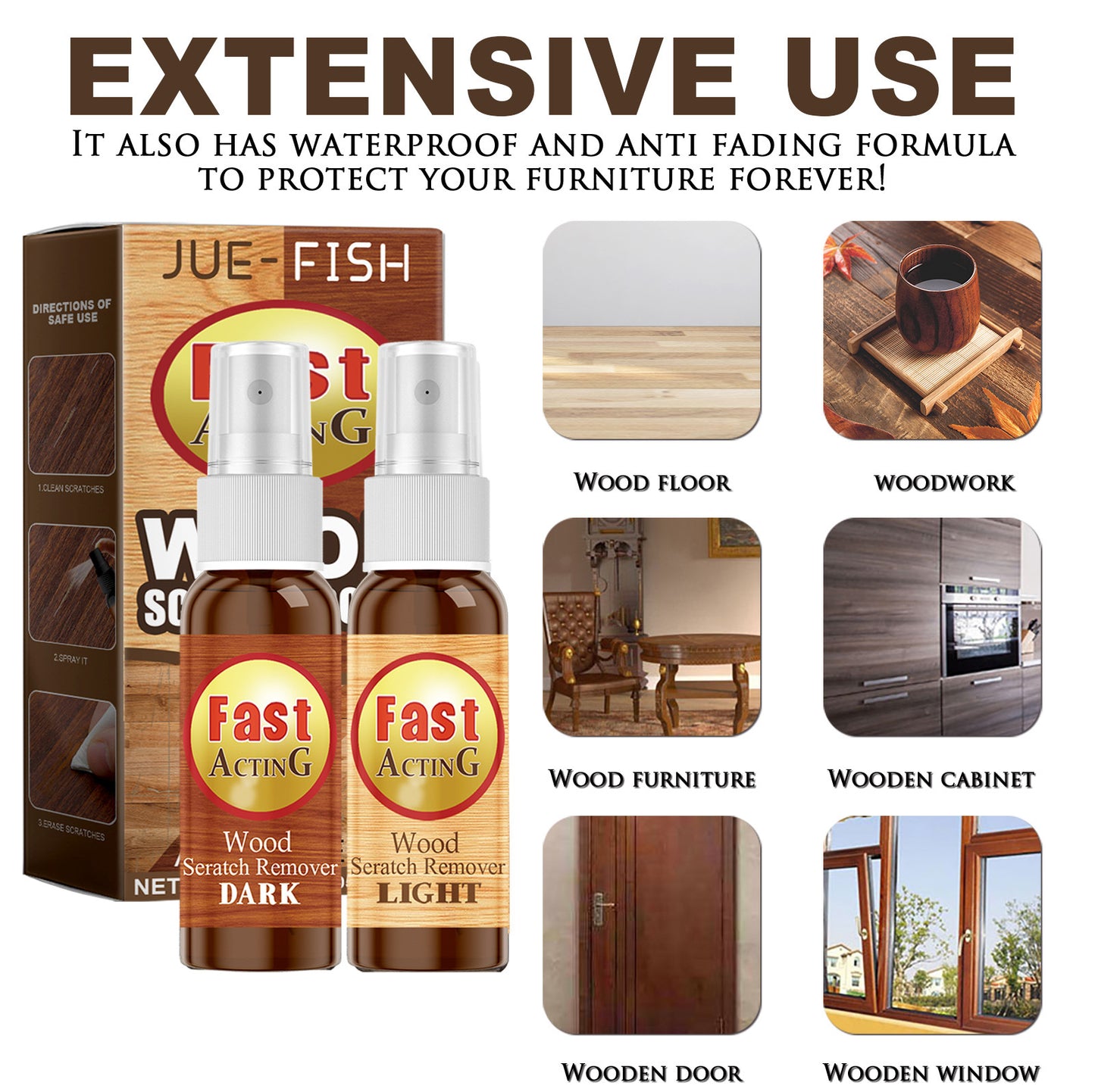 JUE-FISH Wood Floor Scratch Care Agent, Scratch Complementary Color Spray Furniture Floor Renovation Repair Care