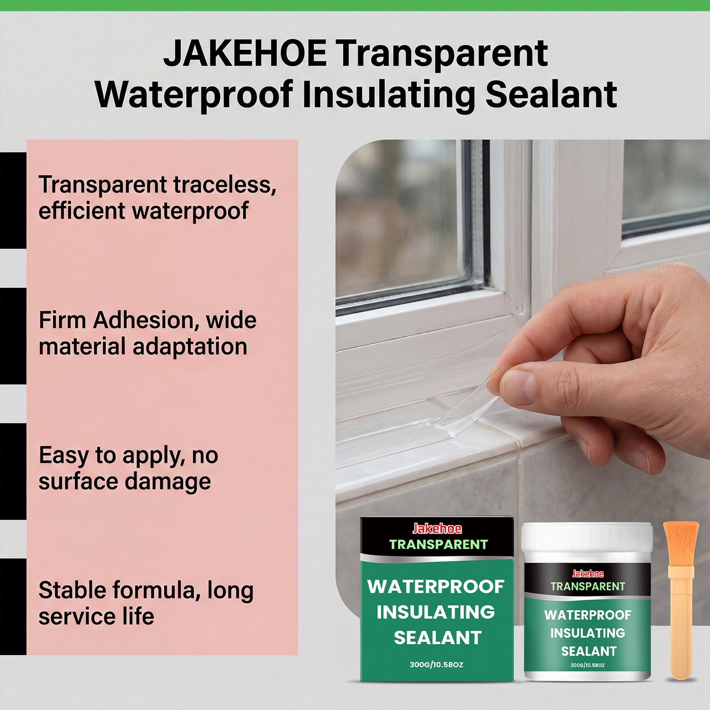 JAKEHOE transparent waterproof sealant, home wall tile crack bonding multi-surface sealing anti-leakage