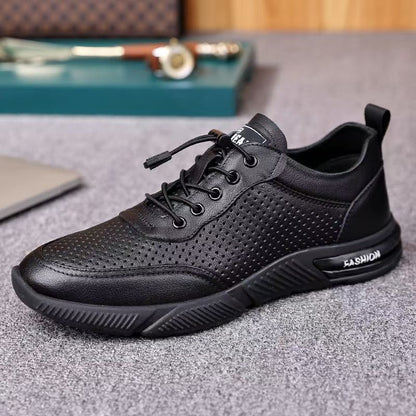 Breathable men's shoes spring and summer new arrival leather perforated daily casual leather shoes soft bottom soft surface one-leg shoes men cross-border