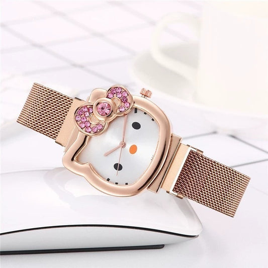 Kidscutehellokt pink diamond milan with watch fashion female kitty cat magnet bracelet quartz watch