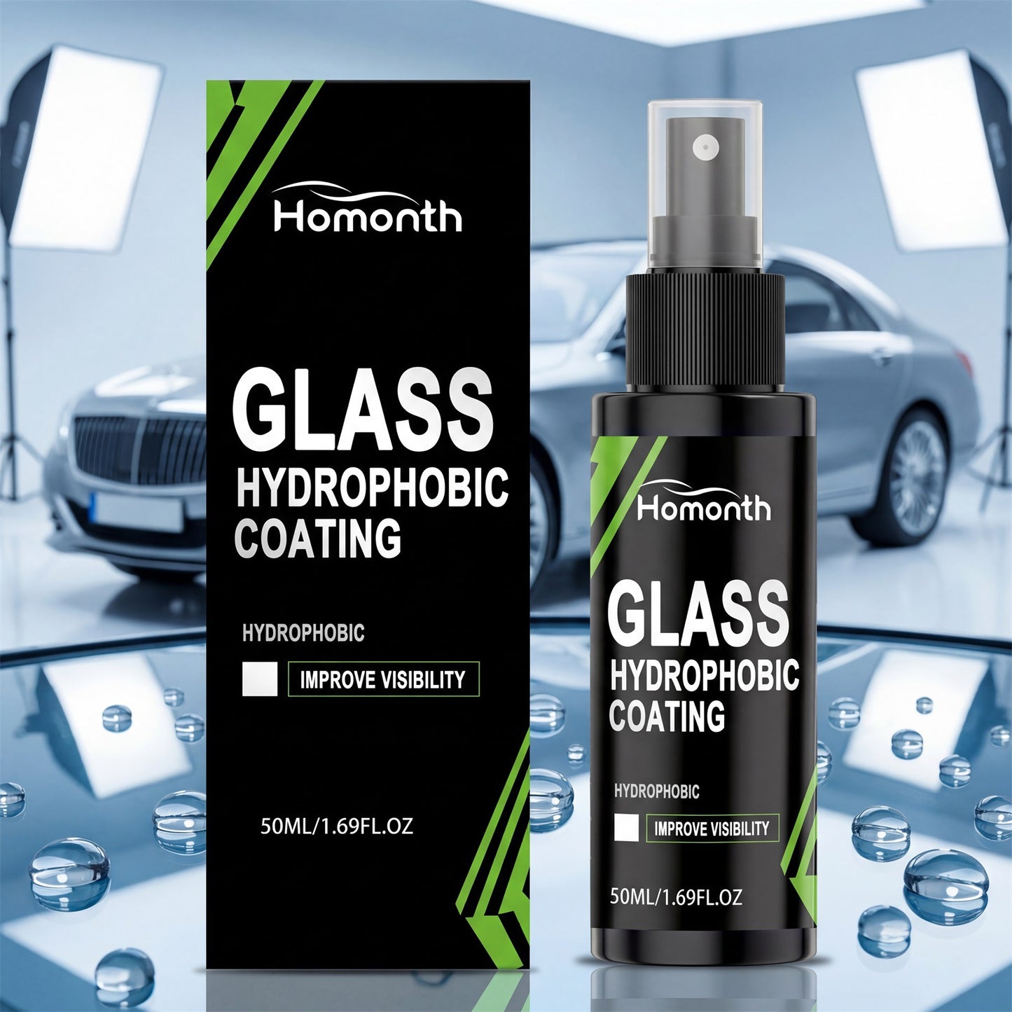 HOMONTH glass hydrophobic coating, automotive glass cleaning care hydrophobic water flooding anti-fouling clear vision