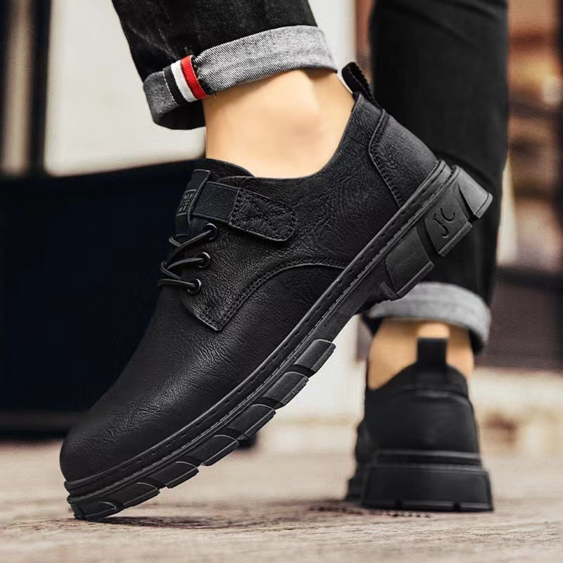 Soft-soled men's leather shoes 2025 new business casual men's shoes british retro workwear shoes velcro martin shoes