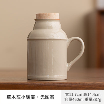 Ru kiln small thermos mug with lid ceramic stewing tea cup chinoiserie large capacity thermos office cup with handle