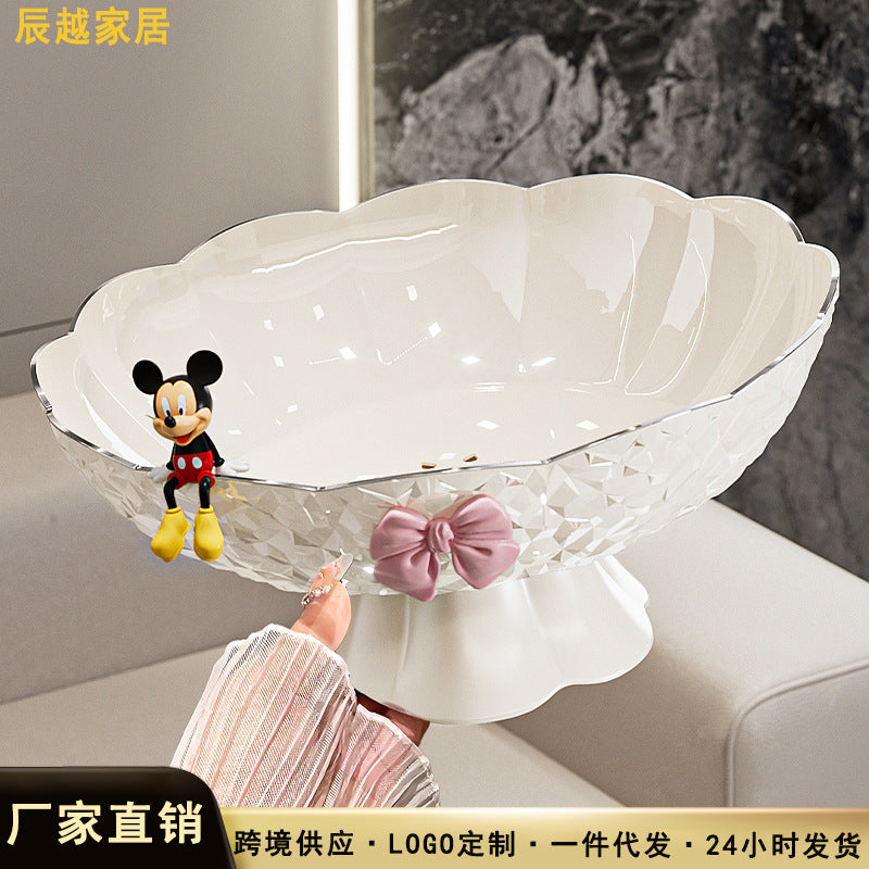 Luxury fruit platter with drain basket - high-end design for living room coffee table, featuring a beautiful bow accent for dried fruit and candy display