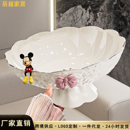 Luxury fruit platter with drain basket - high-end design for living room coffee table, featuring a beautiful bow accent for dried fruit and candy display