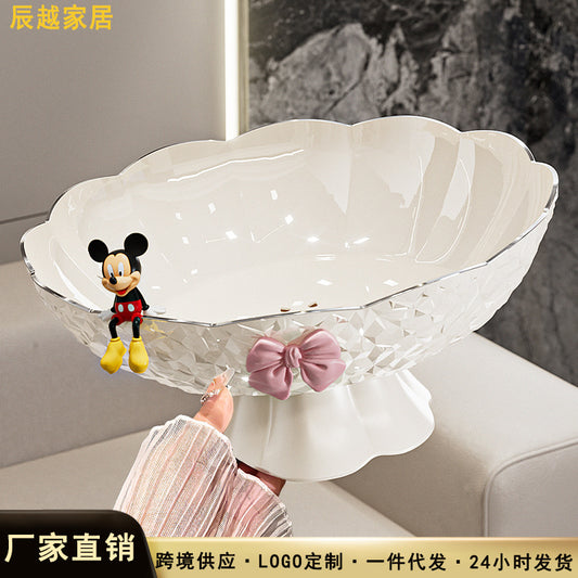 Luxury fruit platter with drain basket - high-end design for living room coffee table, featuring a beautiful bow accent for dried fruit and candy display