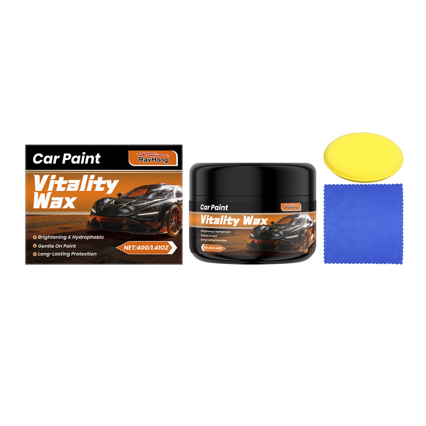 RAYHONG car paint care set, daily mild and does not hurt the car paint, long-lasting protection, brightening hydrophobic wax