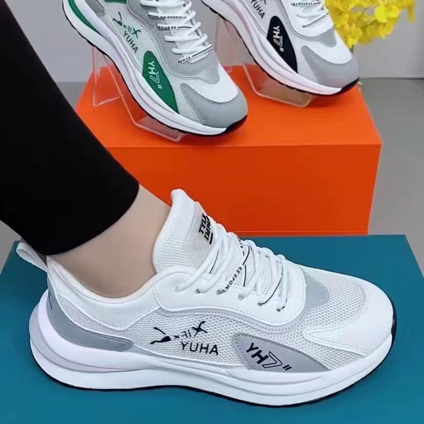 Mesh sneakers 2025 new korean style couple breathable soft bottom dad shoes fly woven running shoes for men and women