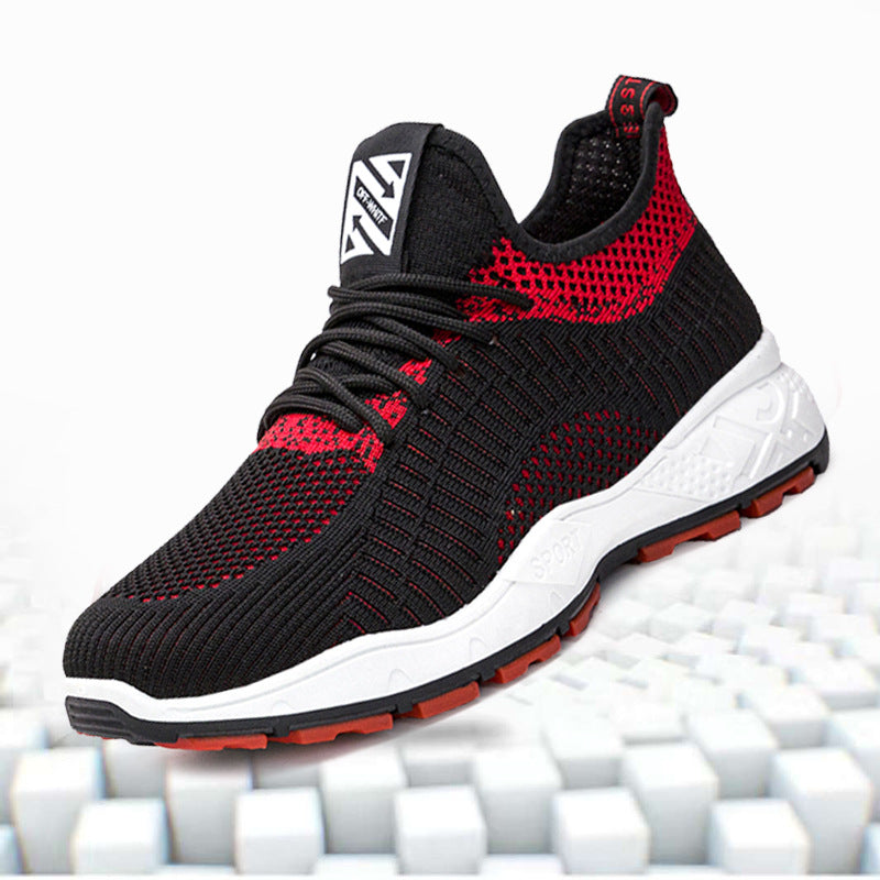 New men's shoes 2025 spring/summer korean style mesh breathable flyknit sneakers men's lace-up chunky sole dad shoes cross-border
