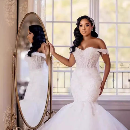 Wedding dress mermaid 2026 new one shoulder white lace mid waist plus size wedding dress