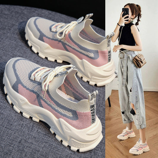 Thick sole dad shoes for women 2026  new style fly woven breathable paris sneakers popular ins trendycasual women's shoes