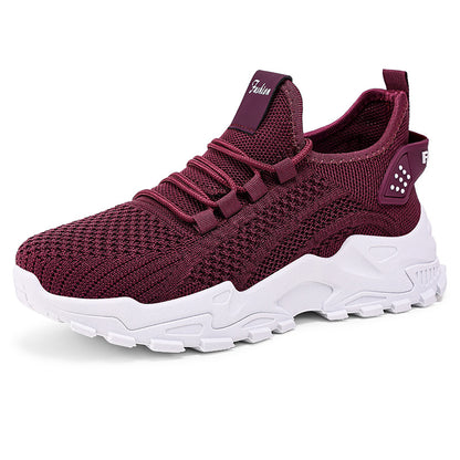 Women's new plus size athletic shoes - cross-border flyknit breathable sneakers, lightweight comfortable mesh shoes, low-cut design, women's size 43