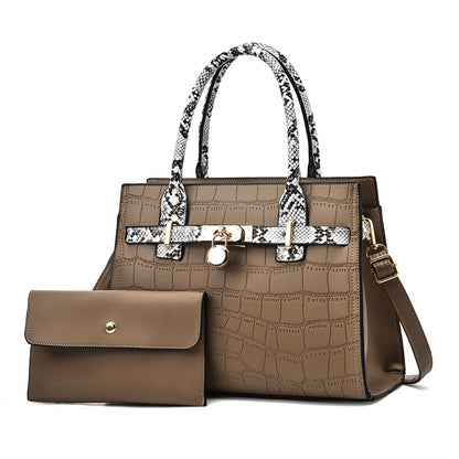 2026 new trendy fashion large capacity mother-daughter handbag set, snakeskin print color block shoulder bag, large capacity crossbody tote