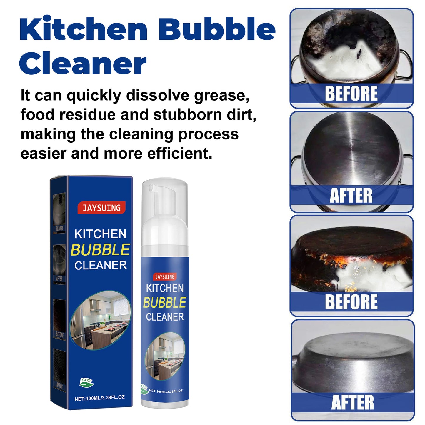 Jaysuing Kitchen cleaning foam cleaner, kitchen utensils rust remover, stove range hood heavy oil cleaner