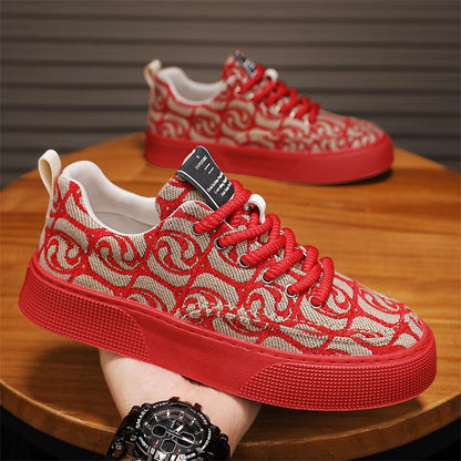Canvas shoes men's new arrivalk-style breathable casual shoes low-top printingtrendy men's shoes soft bottom national trend sneakers men