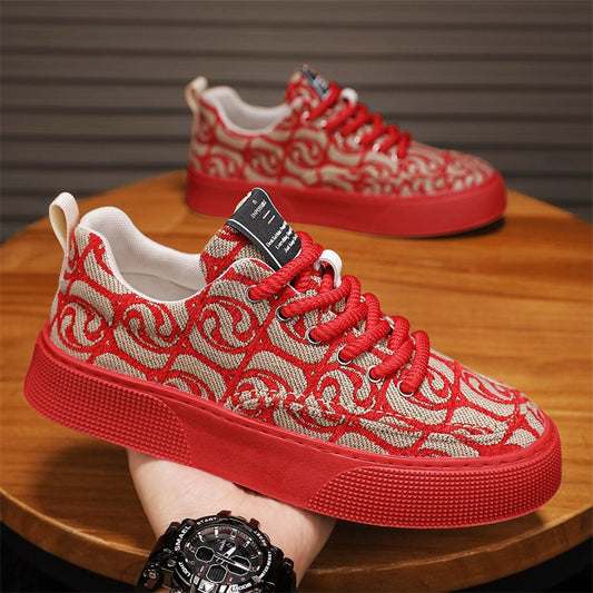 Canvas shoes men's new arrivalk-style breathable casual shoes low-top printingtrendy men's shoes soft bottom national trend sneakers men