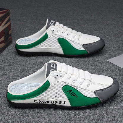Hollow plus size shoes men's summer mesh half slippers men's one-leg outdoor lazy shoes breathable beanie men's shoes