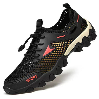 Mesh shoes for men 2025 soft bottom non-slip outdoor hiking shoes breathable elastic band one-legged hole shoes