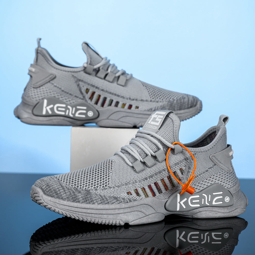 Cross-border men's shoes: 2025 new flyknit mesh breathable athletic shoes, trendy running soft sole plus size men's footwear