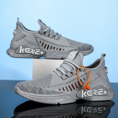 Cross-border men's shoes: 2025 new flyknit mesh breathable athletic shoes, trendy running soft sole plus size men's footwear