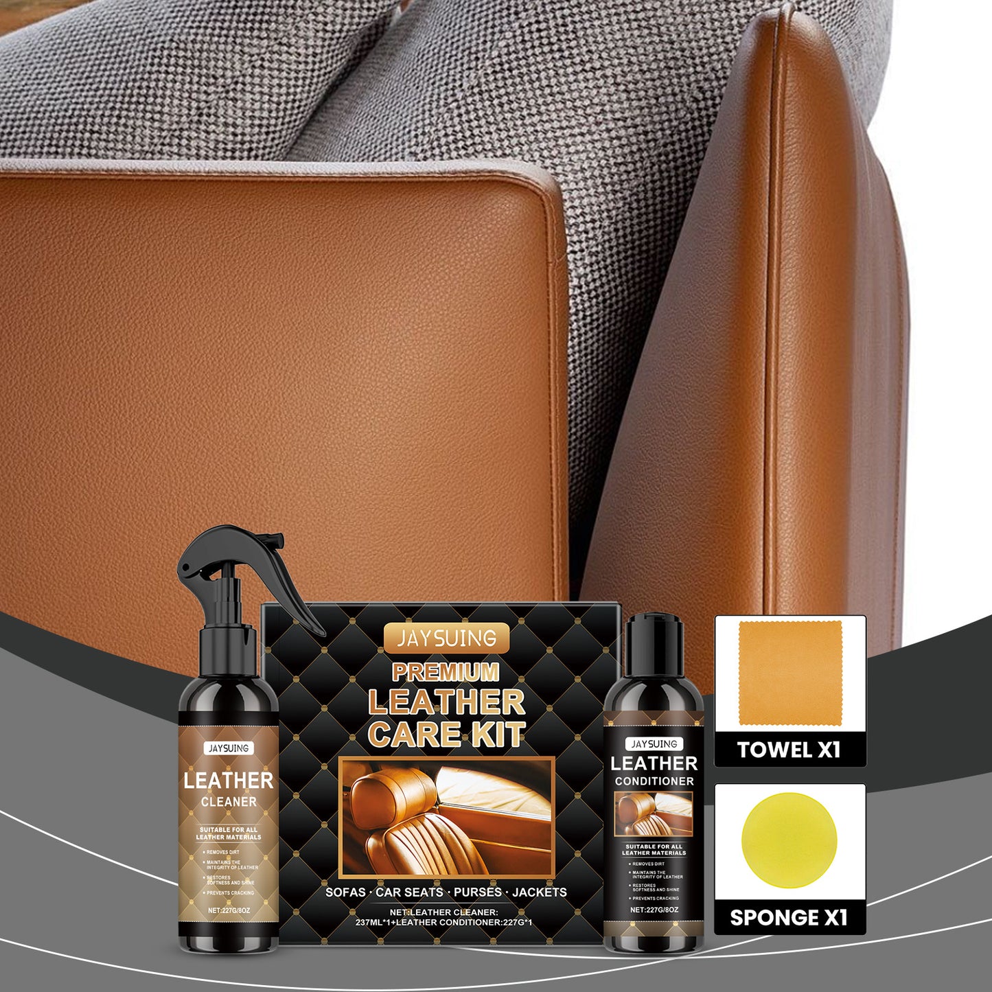 JAYSUING leather care set, leather sofa jacket, leather shoes wallet, cleaning and decontamination maintenance care