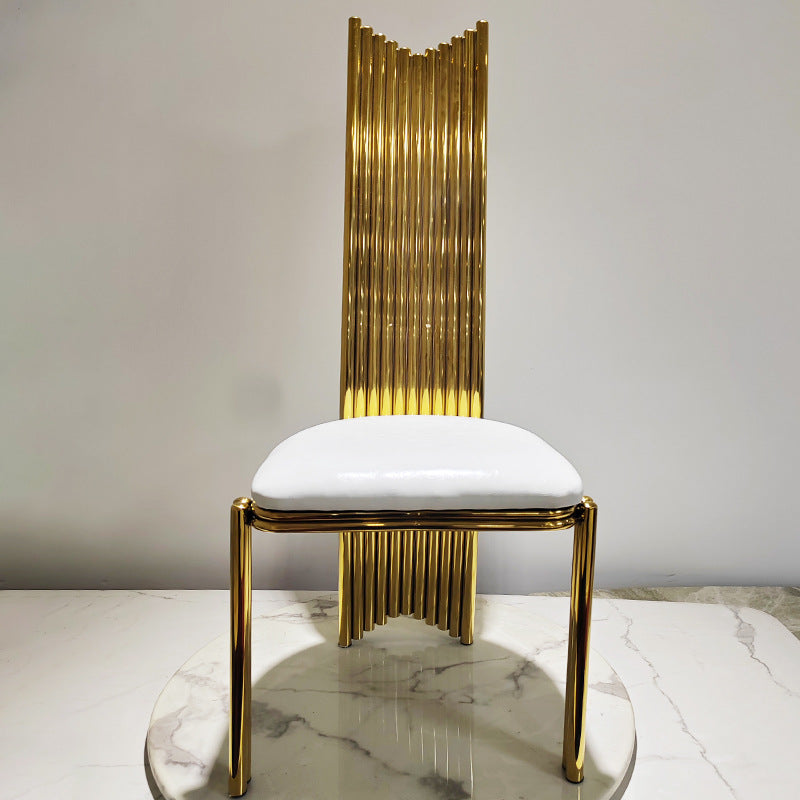 Modern minimalist light luxury stainless steel conference dining chair hotel wedding banquet creative straight back design leather fabric chair