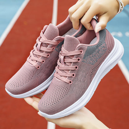 Jinshiyuan |   Women's shoes, shallow sports shoes, fly-woven breathable mesh shoes, running shoes, plaidflats