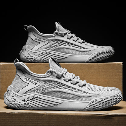 Soft-soled men's shoes, new for spring/summer 2025. flyknit mesh sneakers, breathable running and casual athletic shoes. lightweight knitted trendy footwear