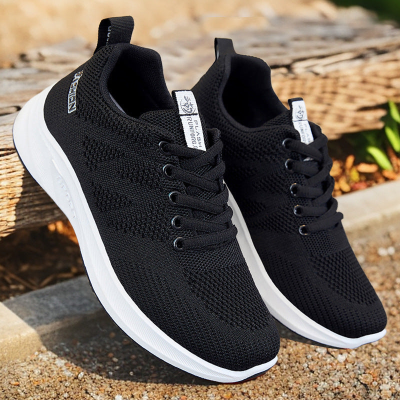 Women's 2026 spring new breathable flyknit mesh running shoes, women's flat lightweight soft sole athletic shoes