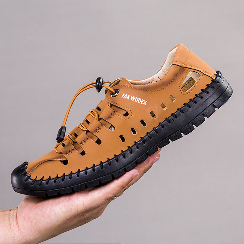 Men's summer closed-toe sandals, hollow-out clogs, leather-look shoes - 2024 new soft-soled casual men's shoes - wholesale