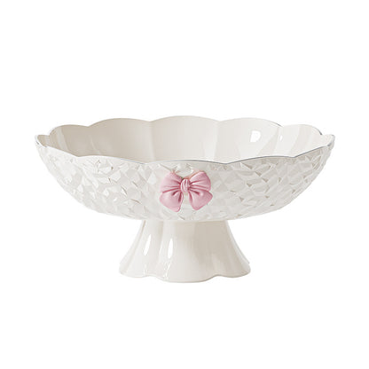 Luxury fruit platter with drain basket - high-end design for living room coffee table, featuring a beautiful bow accent for dried fruit and candy display