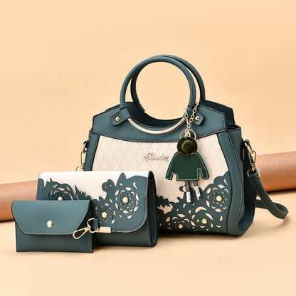 Hollow-out women's handbag 2026 new style ladies' three-piece set, foreign trade tote, shoulder bag, crossbody commuter bag - dropshipping available