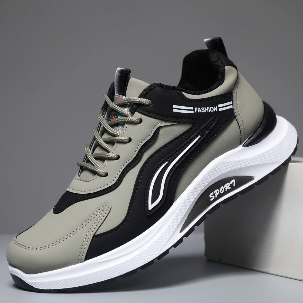 Leather upper thick sole waterproof sports men's shoes - new autumn/winter fashion trend dad shoes - lightweight, breathable, casual travel sneakers