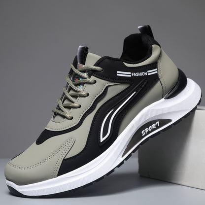 Leather upper thick sole waterproof sports men's shoes - new autumn/winter fashion trend dad shoes - lightweight, breathable, casual travel sneakers