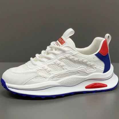 Men's breathable mesh shoes, summer hollow-out running shoes, comfortable soft sole student trendy shoes, lightweight mesh white sneakers