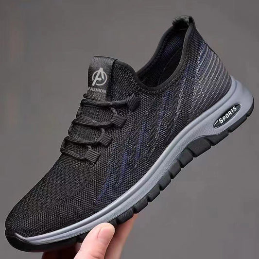 Flyknit breathable men's shoes 2025 new korean style soft sole sneakers mesh lightweight driving casual shoes wholesale